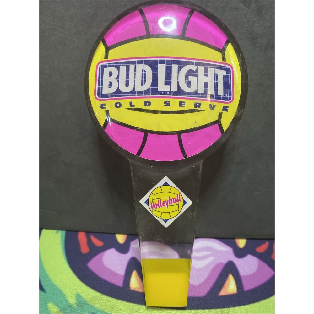 VINTAGE BUD LIGHT "COLD SERVE" VOLLEYBALL ACRYLIC BEER TAP HANDLE (7")